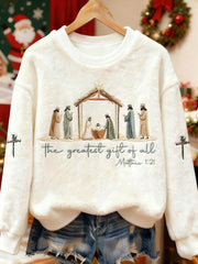 Women's Christian Nativity Scene Greatest Gift of All Printed Flannel Hoodie