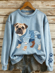 Women's Lovely Bulldog Patchwork Pattern Sweatshirt