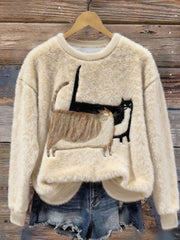 Women's Funny Abstract Cat Art Flannel Hoodie