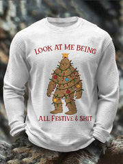 Men's Funny Bigfoot Christmas Printed Waffle Tops