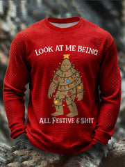 Men's Funny Bigfoot Christmas Printed Waffle Tops