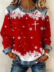 Women's Christmas Cross Print Casual Top