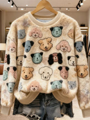 Women's Funny Cute Dogs Art Flannel Hoodie