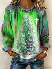 Women's Christmas Cross Print Casual Top