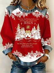 Women's Christmas Nativity Print Casual Top