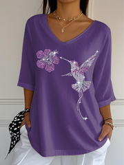 Women's Alzheimer's Disease Awareness Print Mid Sleeve Casual T-Shirt