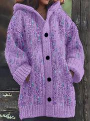 Women's Purple Art Design Printed Composite Fleece Long Coat