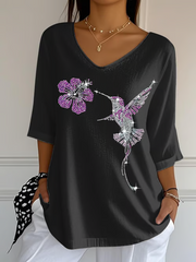 Women's Alzheimer's Disease Awareness Print Mid Sleeve Casual T-Shirt