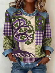 Women's Viking Tree of Life Patchwork Denim Patchwork Top