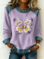 Women's Floral Butterfly Denim Patchwork Top