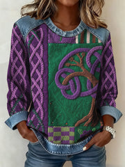 Women's Viking Tree of Life Patchwork Denim Patchwork Top