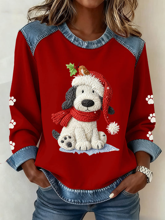 Women's Christmas Pattern Patchwork Art Sweatshirt