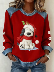 Women's Christmas Pattern Patchwork Art Sweatshirt