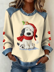 Women's Christmas Pattern Patchwork Art Sweatshirt