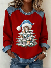 Women's Christmas Pattern Patchwork Art Sweatshirt