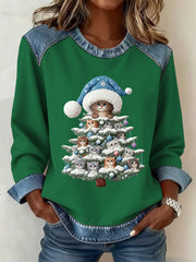 Women's Christmas Pattern Patchwork Art Sweatshirt