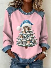 Women's Christmas Pattern Patchwork Art Sweatshirt