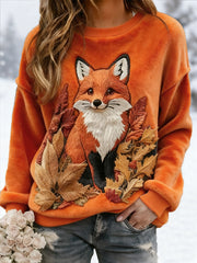 Women's Fox Print Casual Flannel Hoodie
