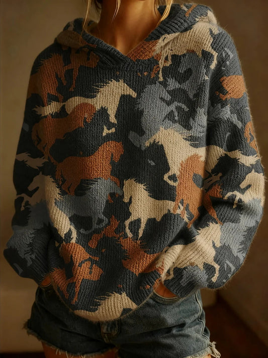 Women's Retro Horse Art Print Casual Top