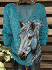 Women's Retro Western Style Horses Art Printed Tops