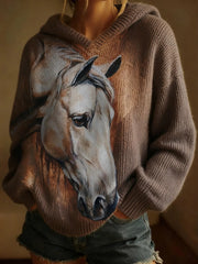 Women's Retro Horse Art Print Casual Top