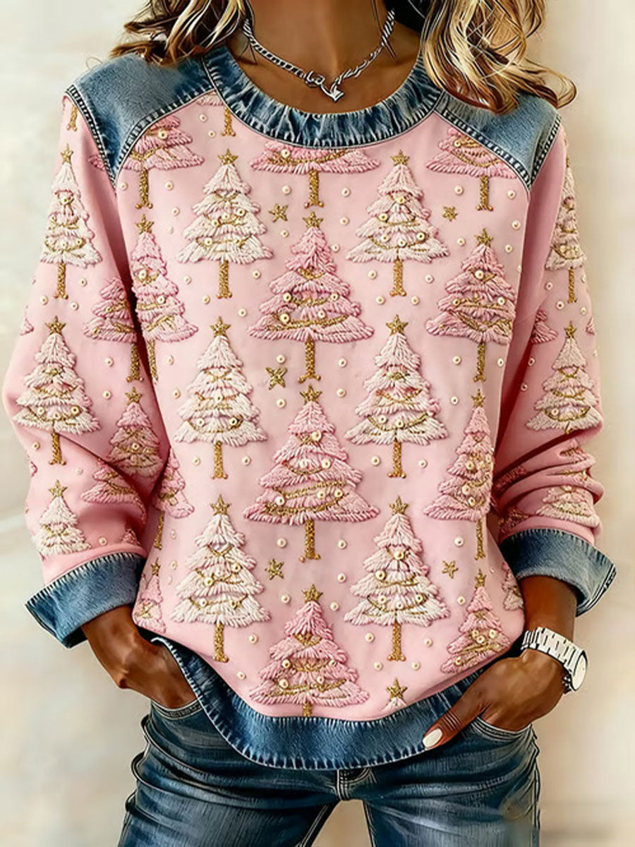 Women's Christmas Tree Art Print Casual Top