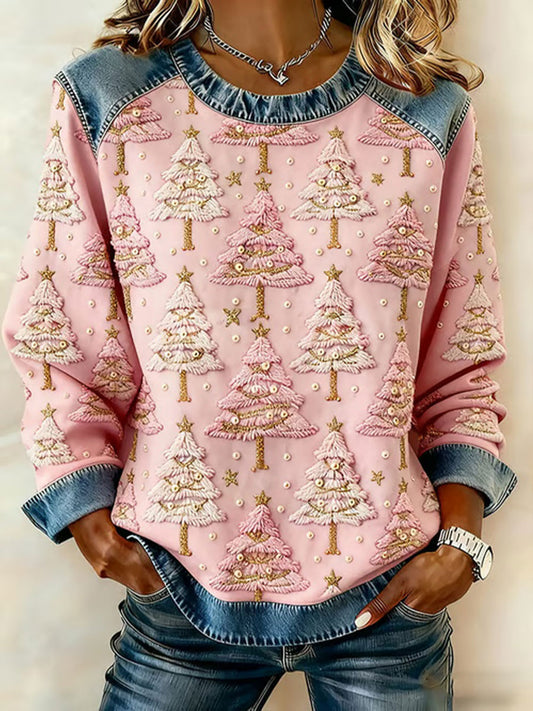 Women's Christmas Tree Art Print Casual Top