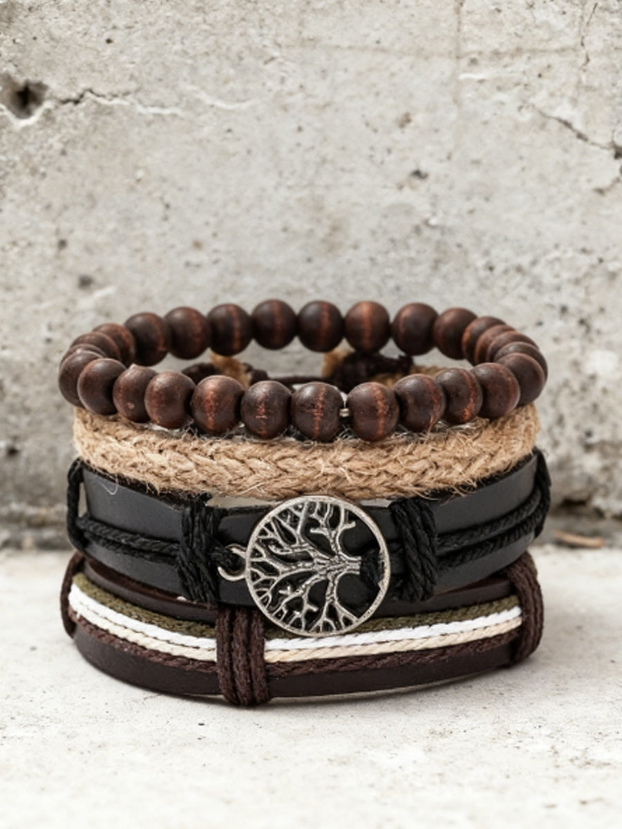 Men's Tree of Life Vintage Woven Personalized Leather Bracelet Three-Piece Set