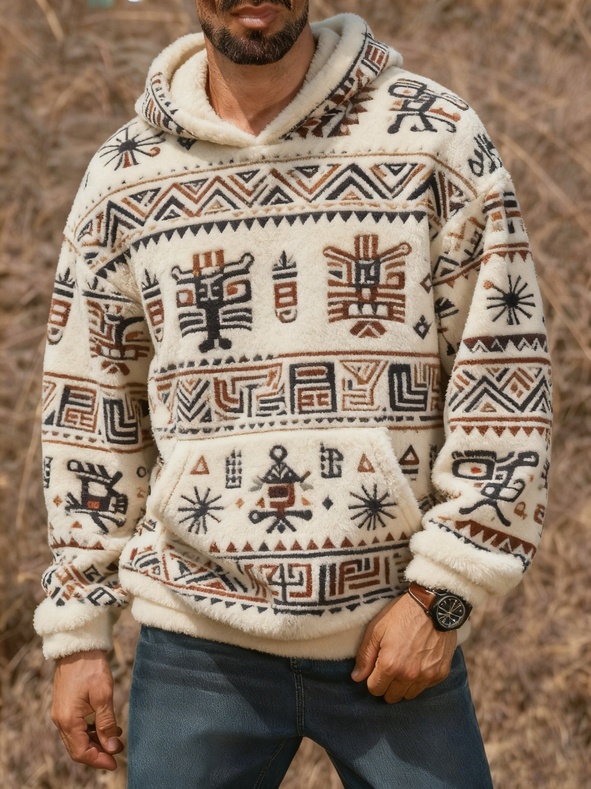 Men's Vintage Western Printed Casual Hoodie