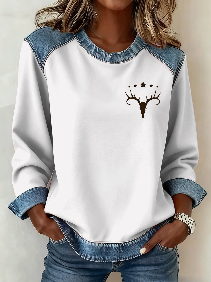 Women's Western Pattern Patchwork Art Sweatshirt