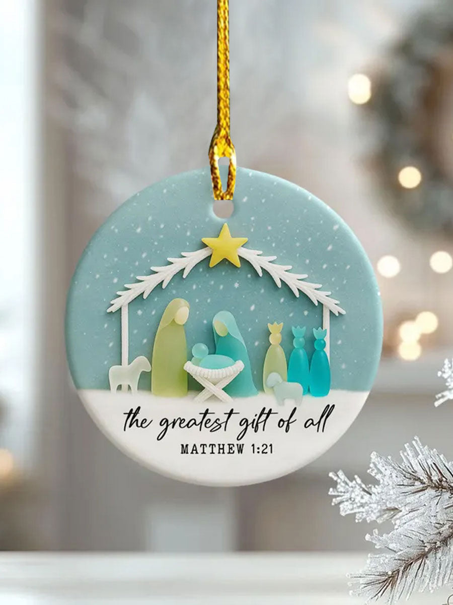 Christian Nativity Scene Printed Acrylic Decorative Ornament