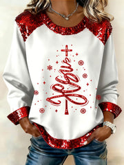Women's Christmas Cross Print Casual Top