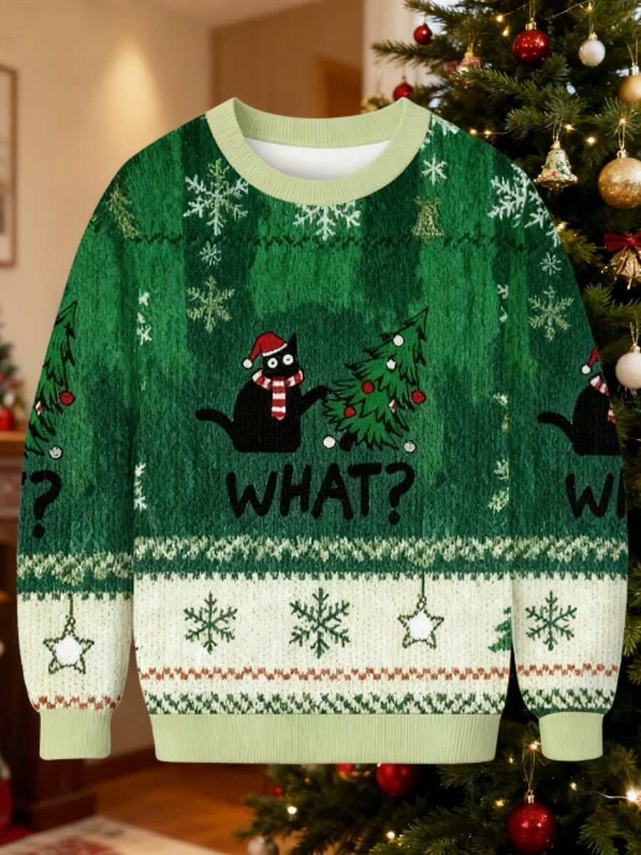 Men's Funny Black Cat Meme Christmas Ugly Sweatshirt