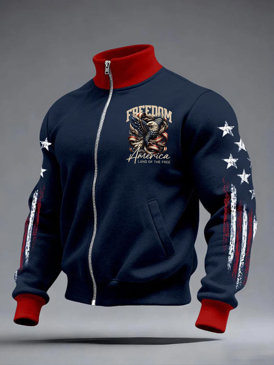 Men's Freedom America Land Of The Free Printed Zip-up Jacket