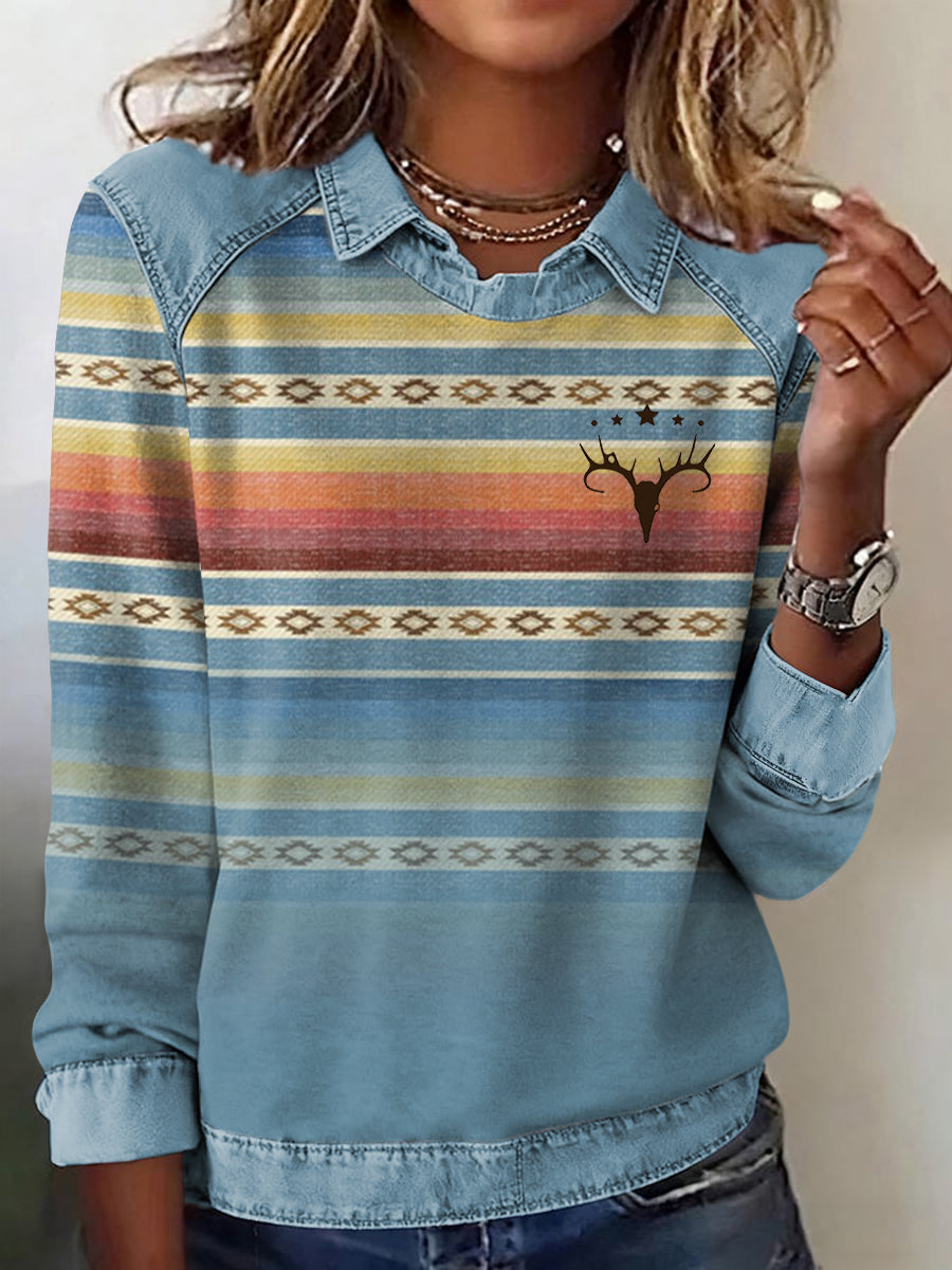Women's Casual Aztec Patchwork Sweatshirt