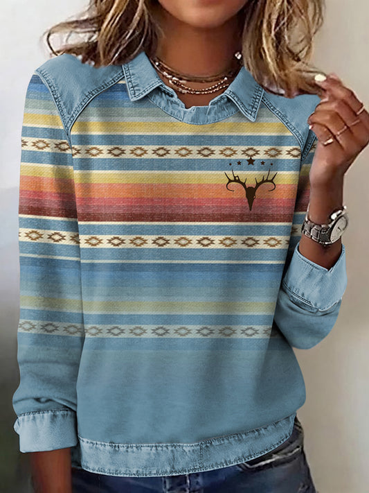 Women's Casual Aztec Patchwork Sweatshirt