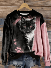 Women's Funny Abstract Cat Art Flannel Hoodie