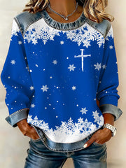 Women's Christmas Cross Print Casual Top