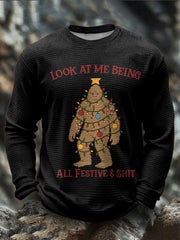 Men's Funny Bigfoot Christmas Printed Waffle Tops