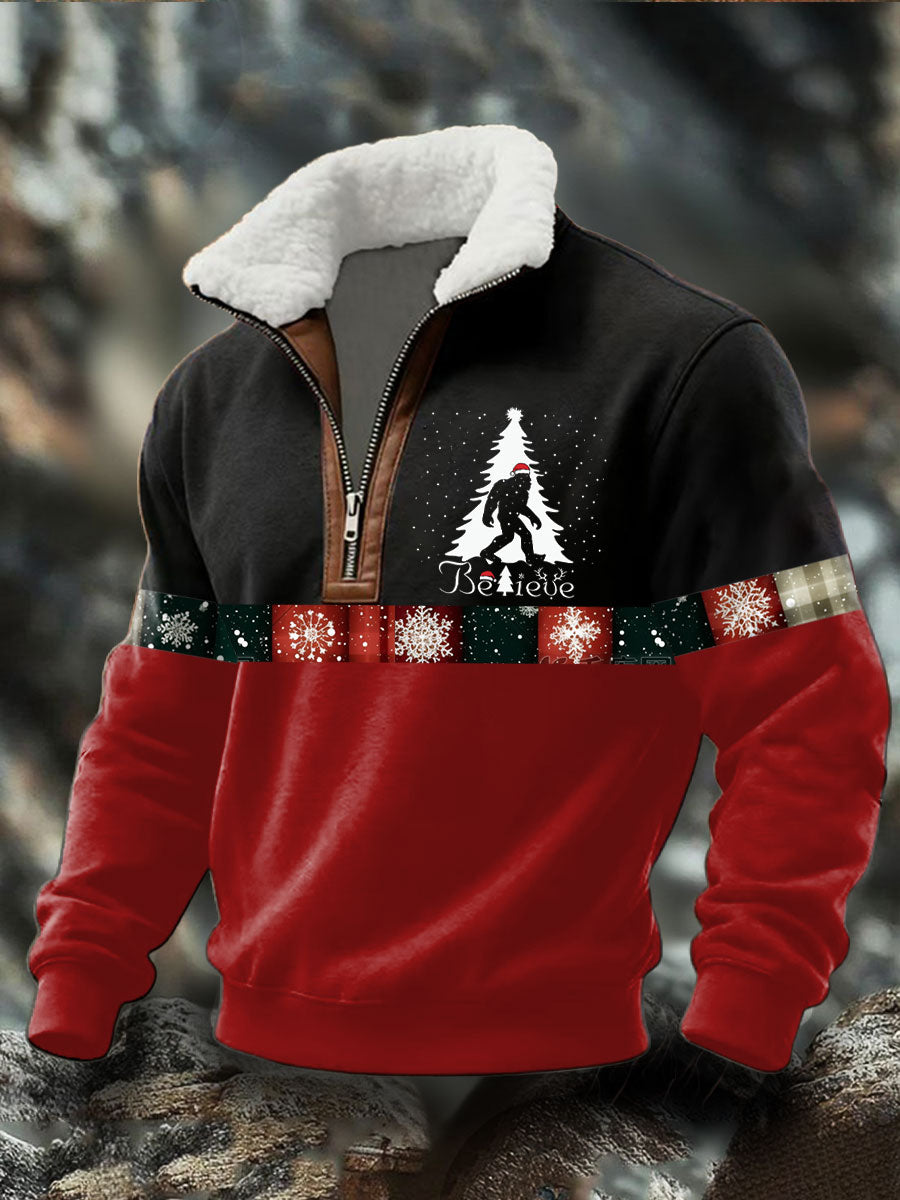 Men's Funny Bigfoot Christmas Printed Plush Sweatshirt