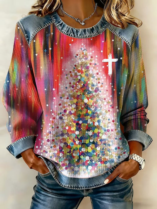 Women's Christmas Cross Print Casual Top
