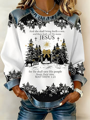 Women's Christmas Nativity Print Casual Top