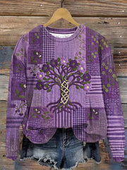 Women's Alzheimer's Disease Purple Viking Tree of Life Promotional Patchwork Flowers Regular Sweatshirt