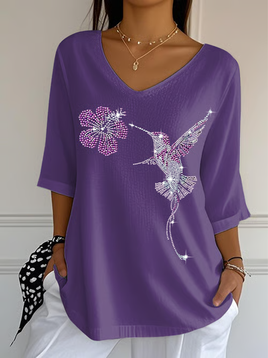 Women's Alzheimer's Disease Awareness Print Mid Sleeve Casual T-Shirt