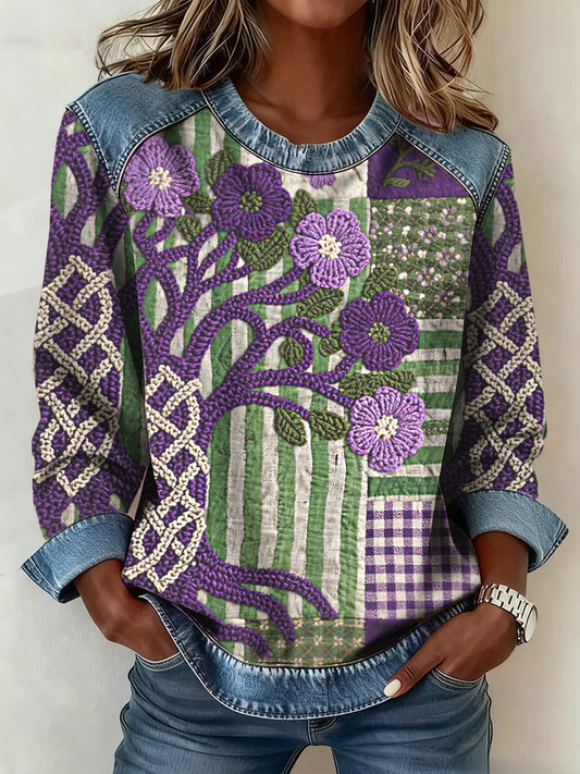 Women's Viking Tree of Life Patchwork Denim Patchwork Top
