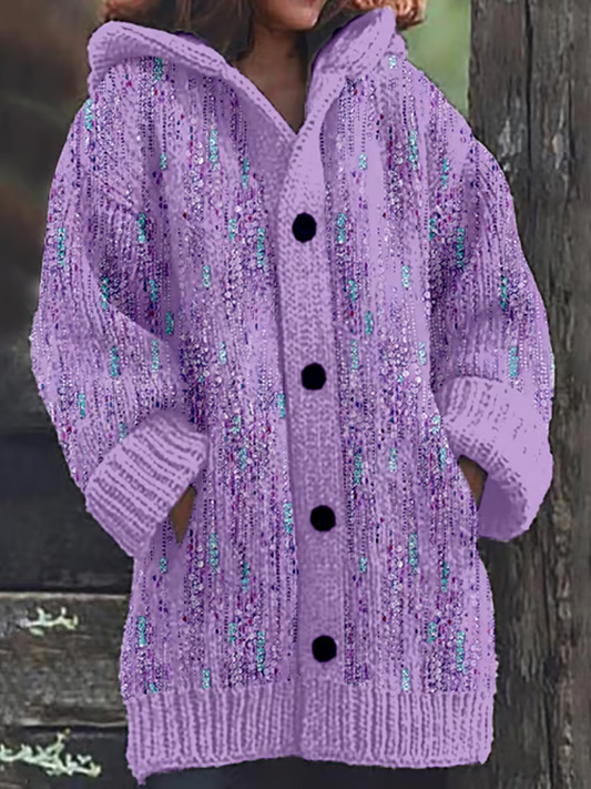 Women's Purple Art Design Printed Composite Fleece Long Coat