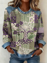 Women's Alzheimer's Disease Purple Viking Tree of Life Promotional Patchwork Flowers Top