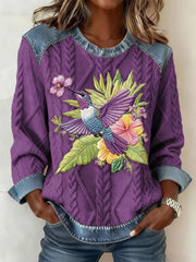 Women's Hummingbird Denim Patchwork Top