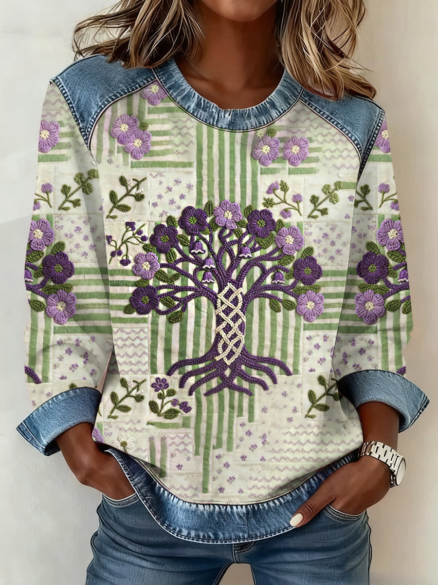 Women's Alzheimer's Disease Purple Viking Tree of Life Promotional Patchwork Flowers Top