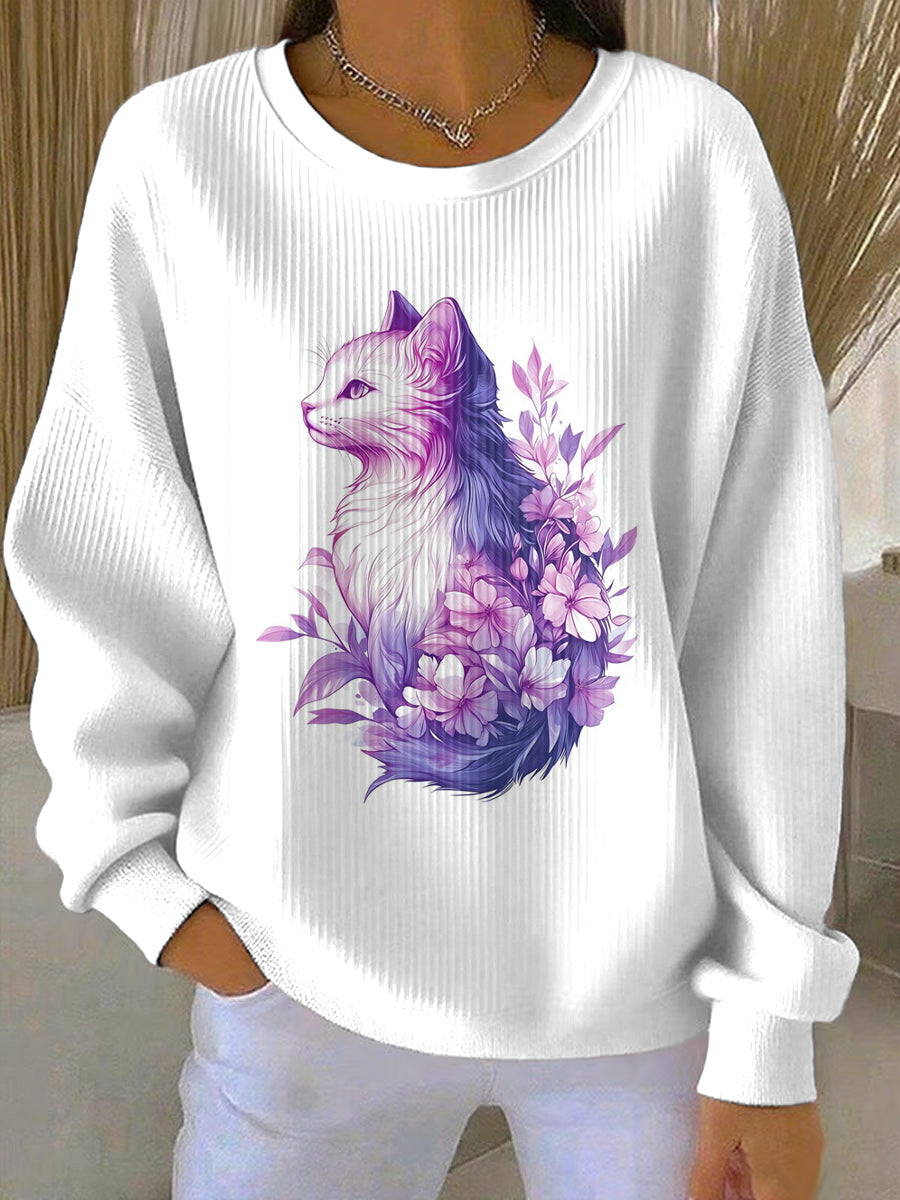 Women's Purple Art Print Casual Sweatshirt